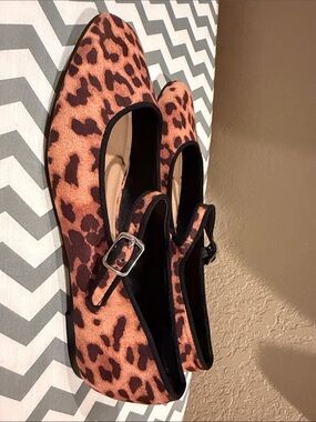 Time and Tru Leopard Print Mary Jane Flats in Brown and Black